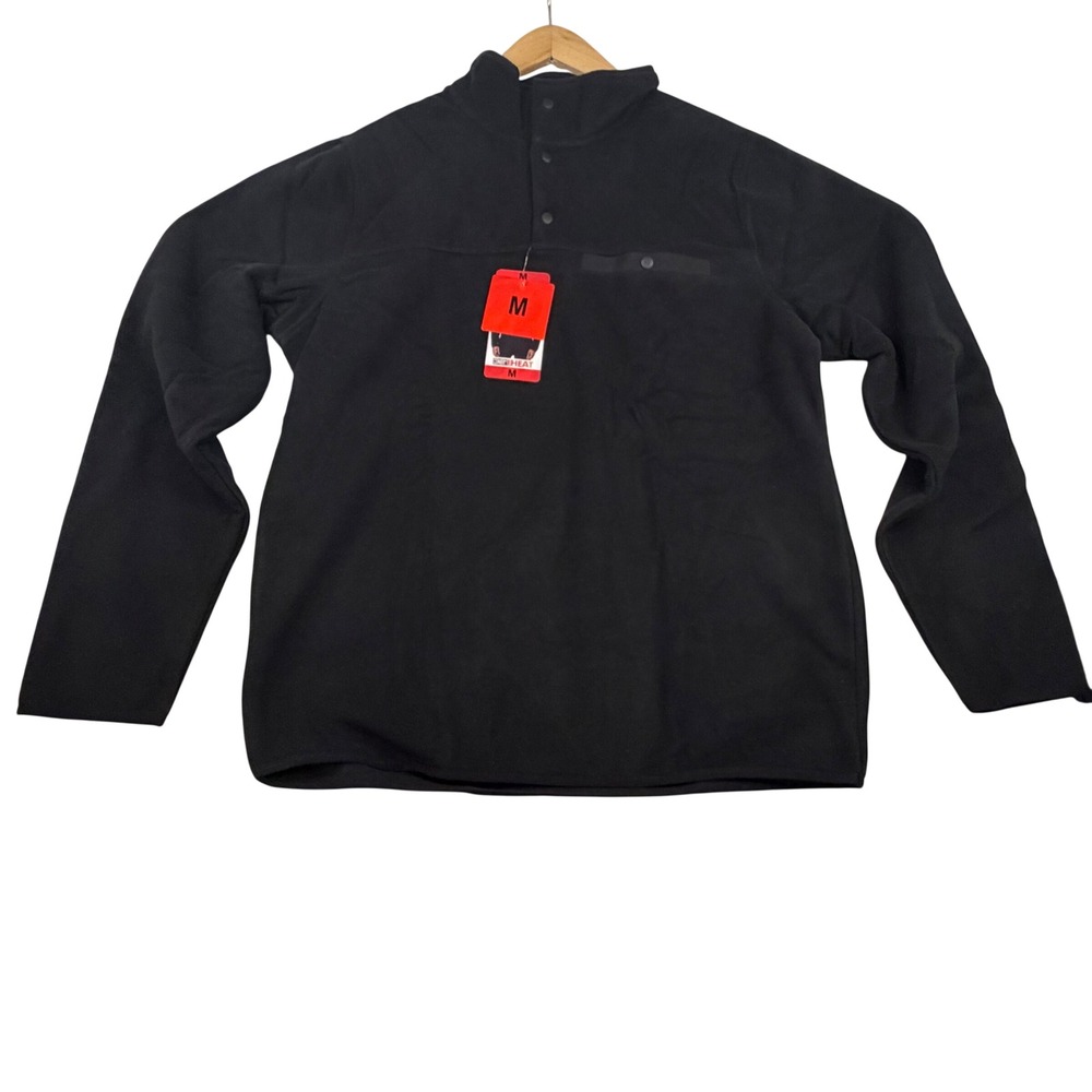 32 Degrees Heat Mens Fleece Pullover Mock Neck Snap Button Black Medium NEW